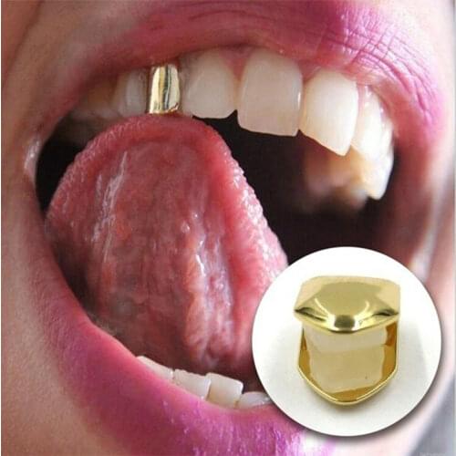 Gold Plated Small Single Tooth Cap Gold Plated Hip Hop Teeth Grillz Caps Top Or Bottom Grill False Teeth Whitening Tooth Cap