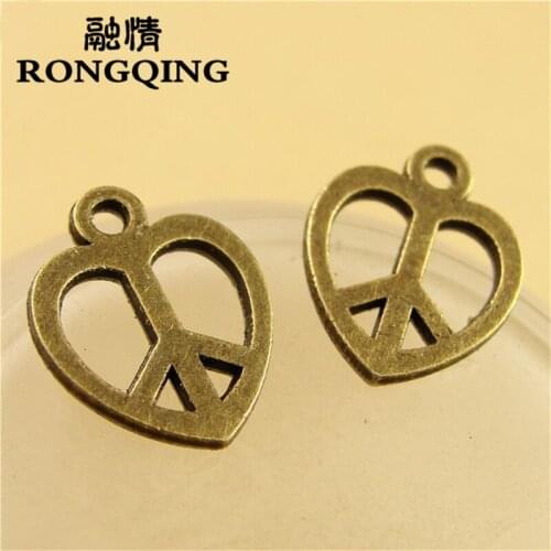 RONGQING 12*14MM 200pcs/lot Love peace symbol Pendants Necklaces Handmade Fashion Jewelry Charms DIY