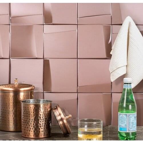 Luxury rose gold big square metail kitchen mosaic tile for living room sower room KTV deco