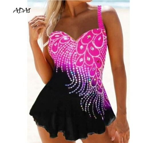 Sexy Print Tankini Womens Swimwear 2021 Sparkly Bikini Set Strass Beach Wear Push Up Swimsuit Plus Size Backless Monokini 8XL