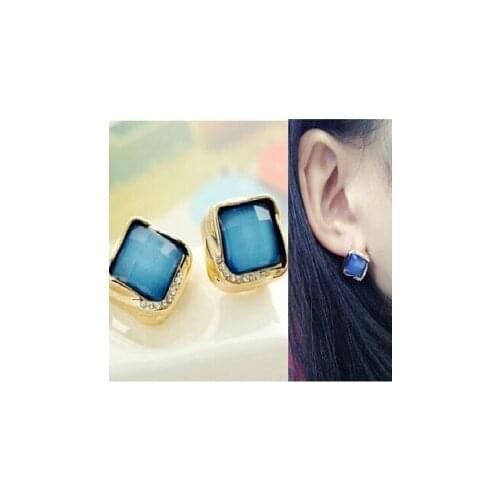 Jewelry Hut The Fashion 2014 New Hot Selling Simulated-Pearl Blue Square Rhinestone Stud Earrings