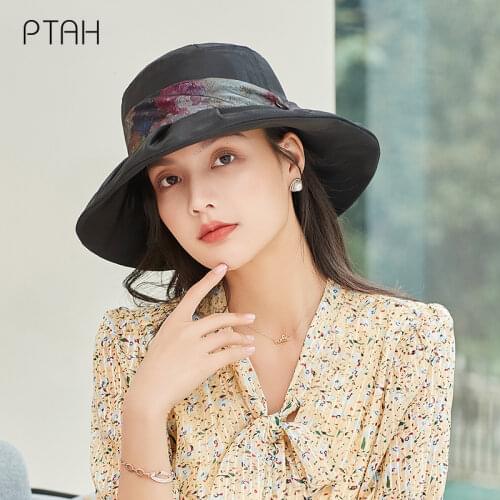 [PTAH] 2021 Summer New Womens Sun Protection Cap 100% Mulberry Silk Hat UPF 50+ Breathable Lightweigh Hat Female Not Polyester