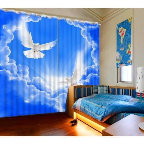 Curtains Blue sky, white dove, white pigeon for living room bedroom Hotel high quality 3d curtains for Window wall