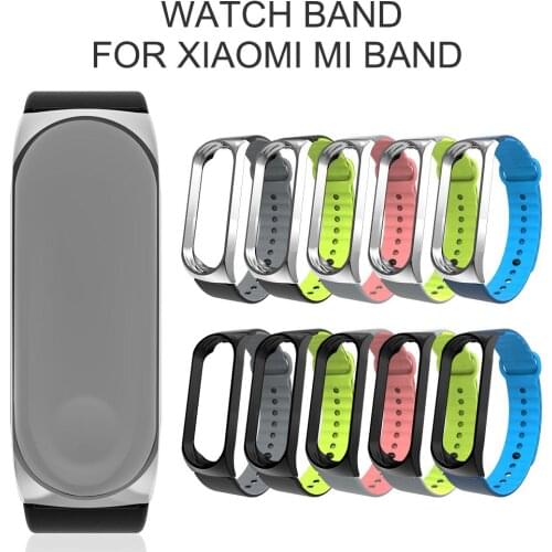 For Xiaomi Mi Band 4 Replacement Smart Watch Band Metal Strap Two-color Sports Strap Metal Shell Silicone Double Color Strap