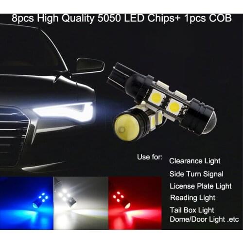 4pcs/Lot Super Bright T10 5050 8SMD 1pcs COB LED Bulbs For Car License Plate Light Reading Dome Door Lamps 12V