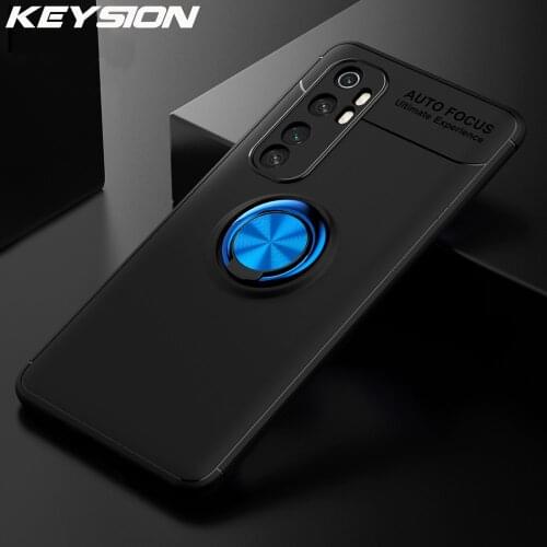 KEYSION Shockproof Case For Xiaomi Mi Note 10 Lite Soft Matte Silicone Metal Ring Back Phone Cover for Xiaomi Mi Note 10 10 Pro