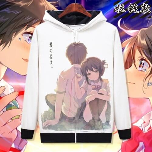 Unisex Anime Cos your name. Tachibana Taki Miyamizu Mitsuha Cotton Casual Cardigan Hooded Hoodie Sweatshirts Jacket