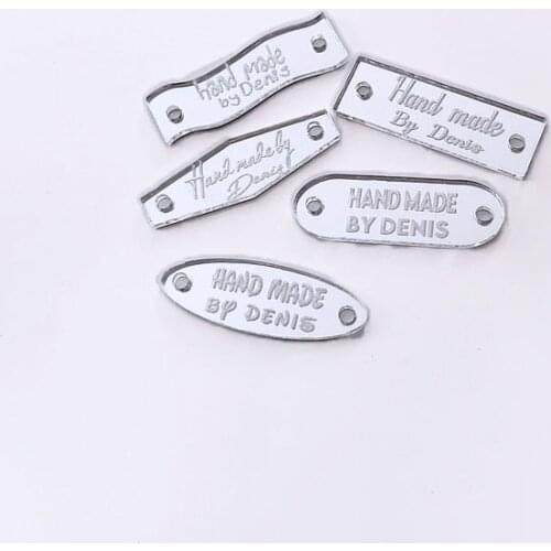High Quality 30pcs Handmade Tags Hand Made Acrylic Mirror Knitting Label For Clothes Bag Sew Accessories