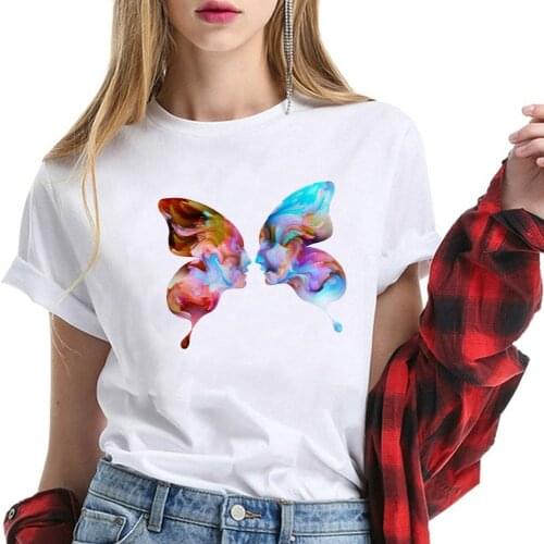 Artistic Butterfly Print Women T-shirt Femme Camisetas De Mujer Short Sleeve Round Neck Harajuku Graphic T Shirts Tee Shirt