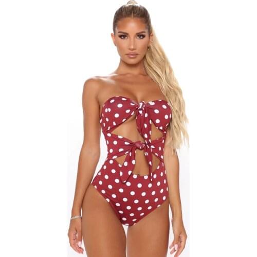 Female Polka Dot Print Swimsuits Sleeveless One-Piece Monokini Summer Swimwear for Women Swimming