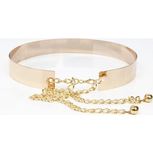 Women Punk Full Metal Mirror skinny Waist Belt 2019 Metallic Gold Plate 3cm Wide Chains Lady ceinture sashes for dresses RT15