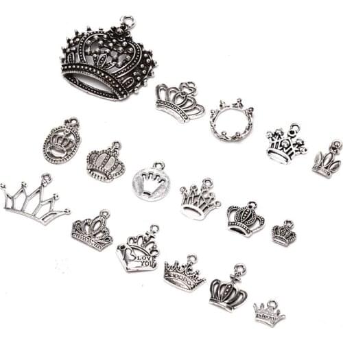 17Pcs Crown Charms Antique Color Princess Crown Charms Pendants For Bracelets Imperial Crown Charms Diy Making Jewelry
