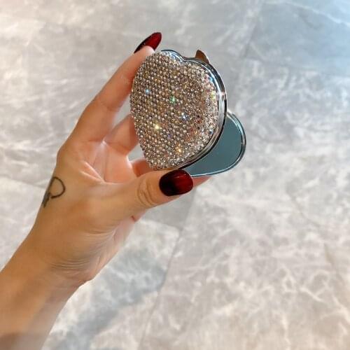 Sparkling Pocket Mirror Heart Shape Portable Makeup Mirror Folding Double-sided Bling Small Mirror Mini Vanity Mirror Kawaii
