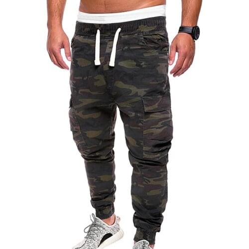 Plus Size Men Long Pants Military Camouflage Print Cotton Drawstring Trousers Multi Pockets Cargo Jog Pants штаны мужские 2021