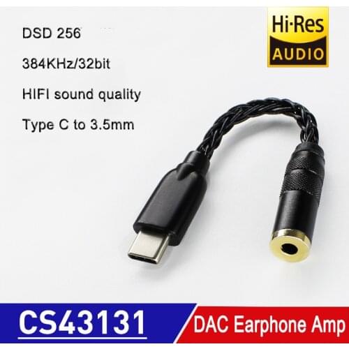 CS43131 DAC Hifi Adapter Type C to 3.5mm Headphone Amp DSD DAC Adapter 600ohm 32bit 384KHz Hi Res For Xiaomi OnePlus Samsung
