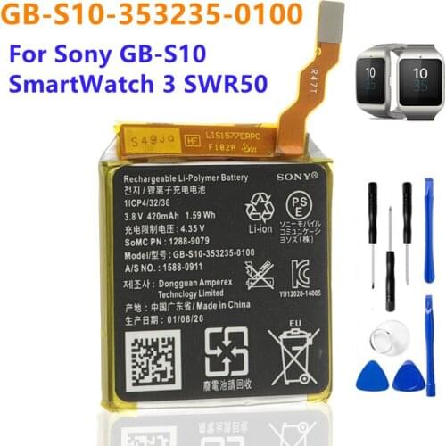 For SONY GB-S10 SmartWatch 3 SW3 SWR50 3SAS S10 420mAh GB-S10-353235-0100 Original Replacement Smart Watch Battery + Free Tools