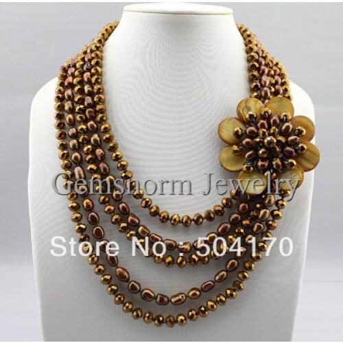 Fantastic Baroque Pearl Necklace Crystal/Pearl Assorted Fashion Jewelry In Coffee Color Big Flower Fancy Necklace FP514