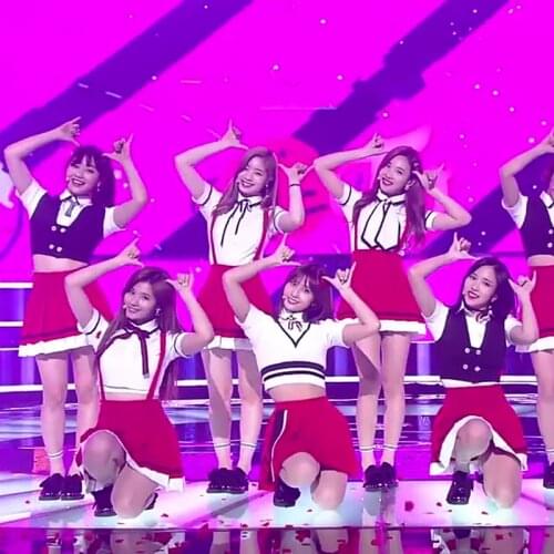 Kpop TWICE dance show same korean white lapel Short sleeved t shirts tops+red sexy loose mini Pleated skirt women two piece set