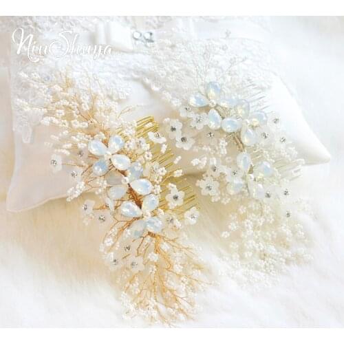 NiuShuya Fairy Pearl Rhinestones Wedding Hair Comb For Women Crystal Hair Jewelry Handmade Bride Headdress Hair Accessories