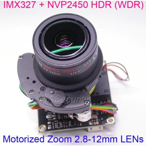 HDR (WDR) motorized Zoom 2.8-12mm LENs AHD (1080P) 1/2.8" Sony STARVIS IMX327 + NVP2450 CCTV camera PCB board module + OSD cable