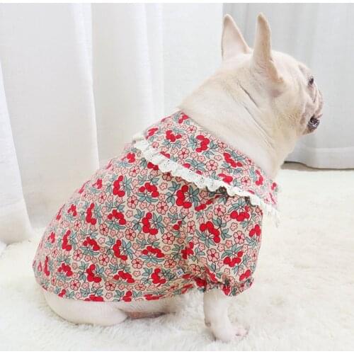 Kawaii Pet Dog Polo Shirt Lovely Floral Dog Tshirt with Lace Collar French Bulldog Clothes New Arrival Schnauzer Pug Clothing