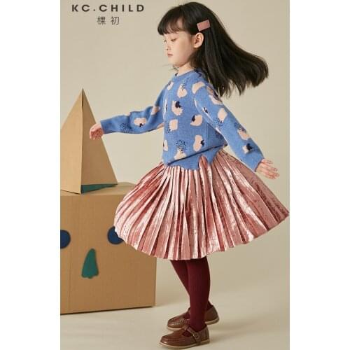 KC.Child Girls Skirt Babys Toddlers Pleate Skirt with Shiny Pink Velvet Kids Clothes Vintage Style Soft Age2-10