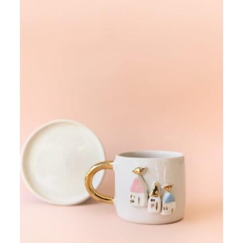 Handmade Ceramic High Quality Design Pink Home Bodrum Coffee Cup and Saucer Unique Gift