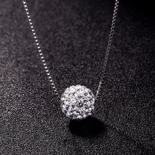 Classic Simple 925 Sterling Silver Necklace For Women 10mm Zircon Ball Necklaces Pendants Sterling-silver Jewelry