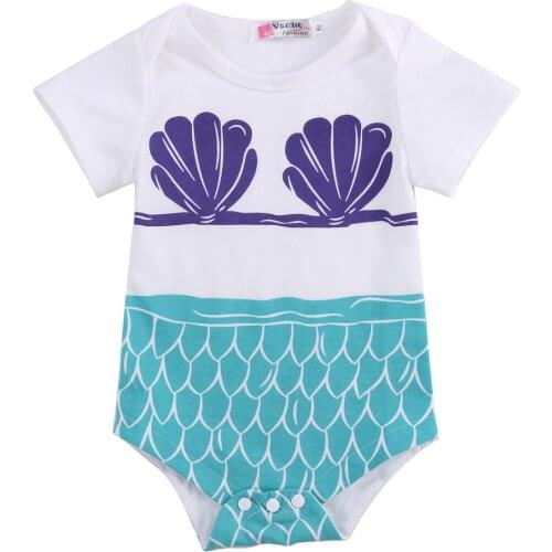 Newborn Kid Baby Infant Boy Girl Mermaid Romper Short Sleeved Cotton Baby Romper Toddler Baby Clothing