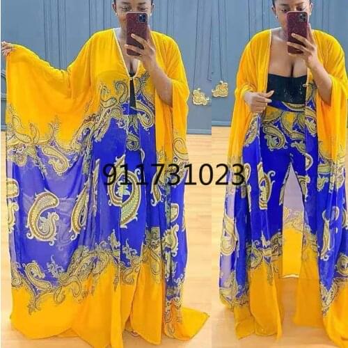 Two Piece Pants Set Outfits African Clothes Print Dresses for Women 2021 Summer Fashion Robe Suit Long Maxi Dress Sets Plus Size