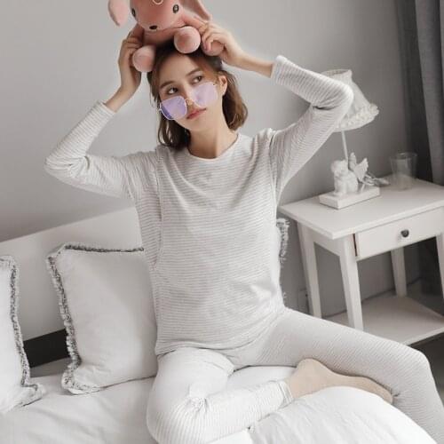 100% Cotton Maternity Suit Long Sleeve Loose Clothes Pants Suit Breastfeeding Loungewear Winter Soft Warmth Postpartum Pajamas