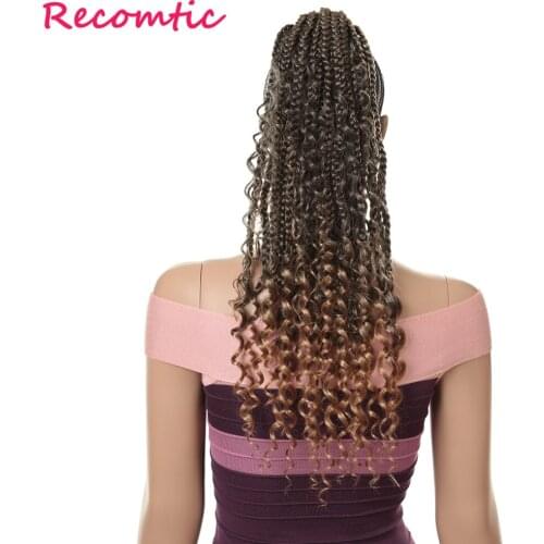 Recomtic 24 Inch Curly Ends Box Braids Brown Crochet Hair With Wave Synthetic Braiding Hair Extension For Black Women
