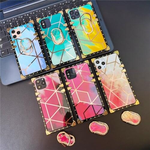 Gold Glitter Case For iPhone 12 PRO MAX 11 6 7 8 X XS Geometric Colorful Square Cover for Samsung Note 20 Ultra S21 Plus S10 S20