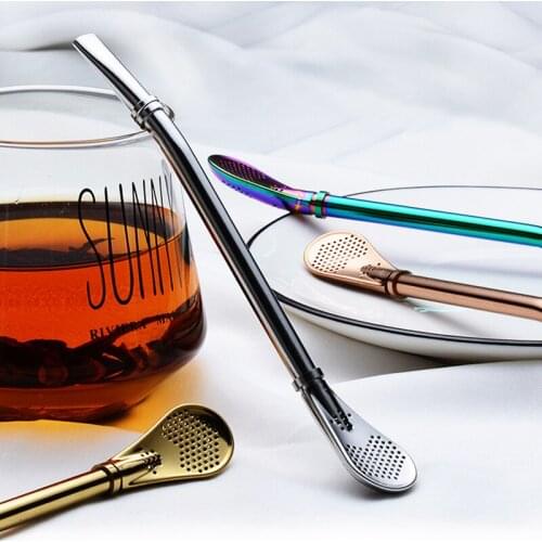 304 Stainless Steel Yerba Mate Tea Straw Spoon Scented Tea Straw Filter Stirring Spoon Double Ring Straw Spoon