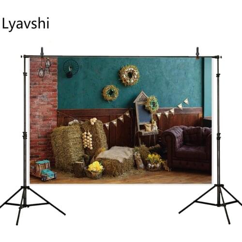 Lyavshi photo photography studio spring flower background Brick wall wood Haystack decor photography backdrop