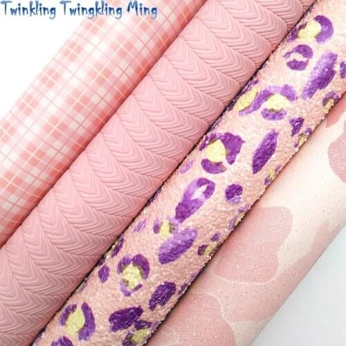 Twinkling Twinkling Ming Leopard Chunky Glitter Leather Pink Camouflage Plaids Synthetic Vinyl Faux Leather Fabric 21X29CM KM516