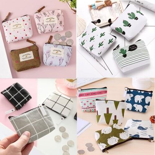 Cute Coin Purses Small Fresh Casual Coin Wallet Lady Fashion Flower Animal Pattern Cartoon Earphone Coin Key Money Storage Bag