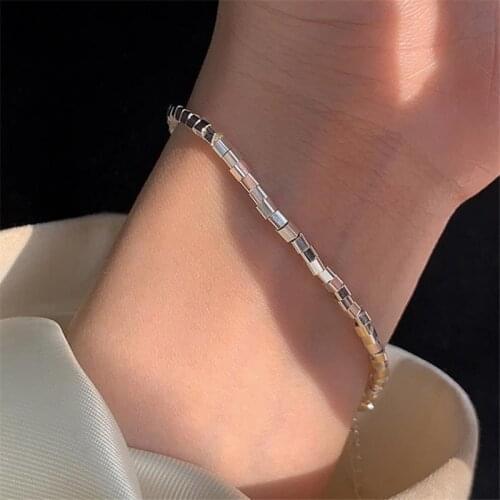 Cute Square Bracelets For Women Jewelry Trendy Silver Bracelet Girls Chain Bangle S925 Accessories Female Birthday Gift