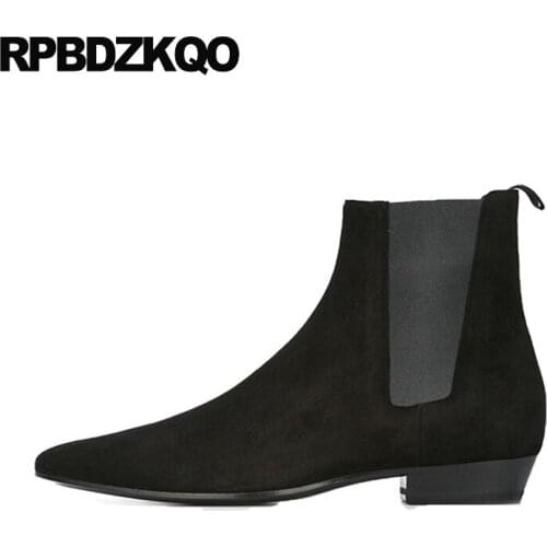 Shoes big size formal genuine leather chelsea plus wedding fall suede ankle slip on autumn black mens pointed toe dress boots