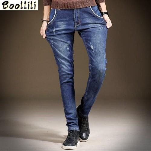 Mens Skinny Jeans 2020 New Classic Solid Casual Designer Straight Dark Blue & Blue Stretch Denim Pencil Trouers