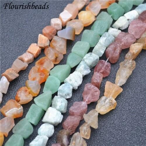 10~15mm Irregular Natural Gemstone Rough Loose Beads 1Strand Red Agate /Quartz /Green Aventurine /Aquamarine /Citrine /Sun Stone