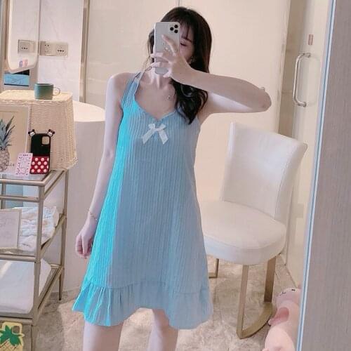 Summer New Style Womens Nightdress Solid Color Lovely Sweet Sexy Nightgown & Sleepstirts Korean Version Sling Skirt Home Wear