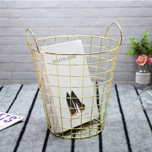 Nordic modern minimalist pastoral iron dirty clothes basket toy storage basket household personality debris handle basketLB93014