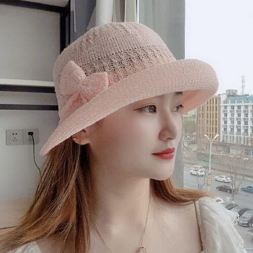 Autumn Fisherman Women Hat Bowknot Knitted Hat Female Korean Version Bomn Cap Spring Thin Sun Hat Lady