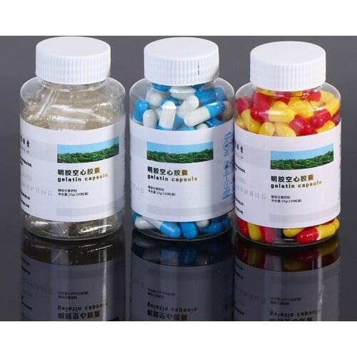 100PCS 0# Empty Capsules Hard Gelatin Empty Capsule Shell Capsules Hollow Gelatin Medicine Capsules Transparent Blue Yellow