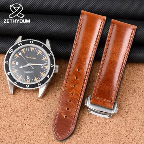 20mm 22mm Cow Leather Watch Strap Black Brown Watch Bands for Omega Seamaster 300 Speedmaster Mens watch accessories