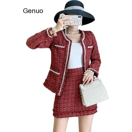 Autumn Winter Runway New Arrival 2piece Set Women Elegant Short Jacket Coat+Fashion Mini Skirts Suit Retro Two Piece Set Women
