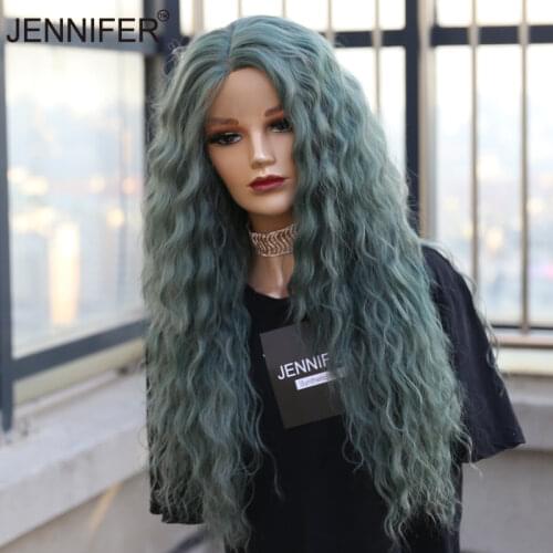 Synthetic wig Part Lace Green Brown Blond Color Long curly Hairstyle Wigs For Women parting High Temperature Fiber