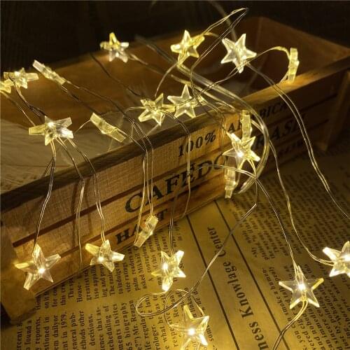 2M 20LED Star Fairy Lights CR2032 Battery Operated Silver Color Copper Wire String Lights For Outdoor Indoor Home Xmas Party Use