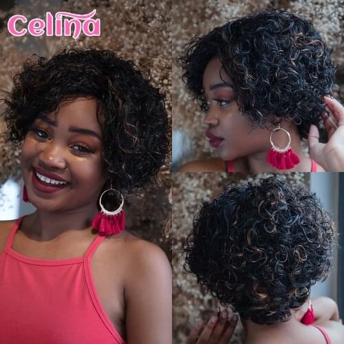 Pixie Cut Kinky Curly Human Hair Wig Bob Short Human Hair Wigs Full Machine Made Brazilian Cheap Human Hair Wig For Black Women